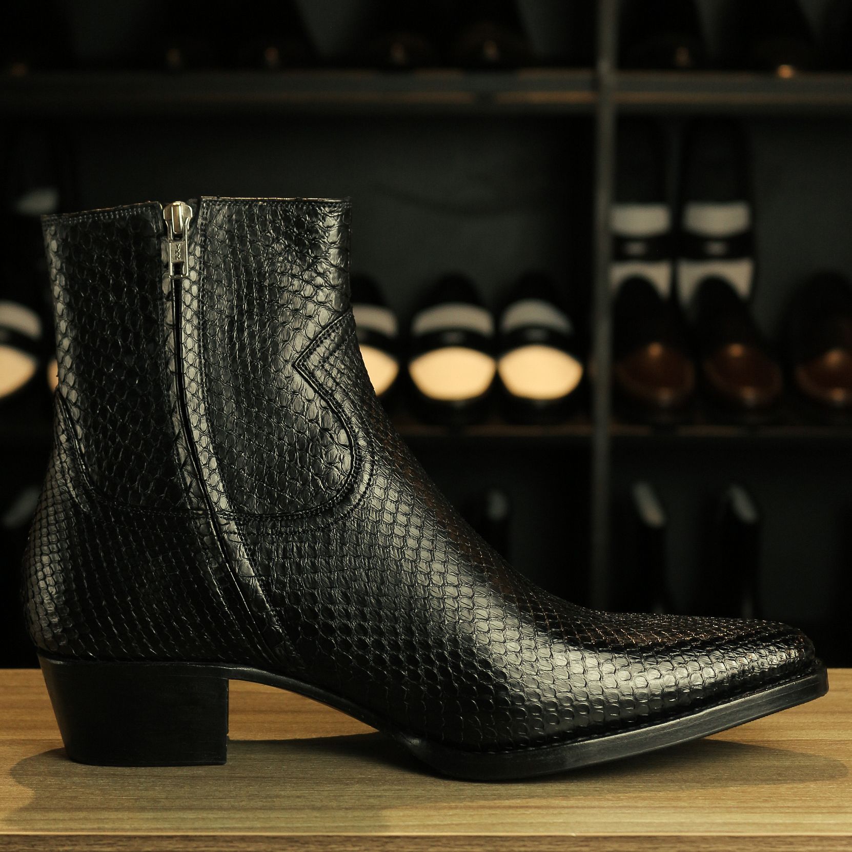 [MTO] BLUE LABEL - PYTHON - GIÀY SANTIAGO BOOT DA TRĂN ITALY (Ý) THẬT - MAY ĐẾ GOODYEAR WELT - ĐẶT ĐÓNG