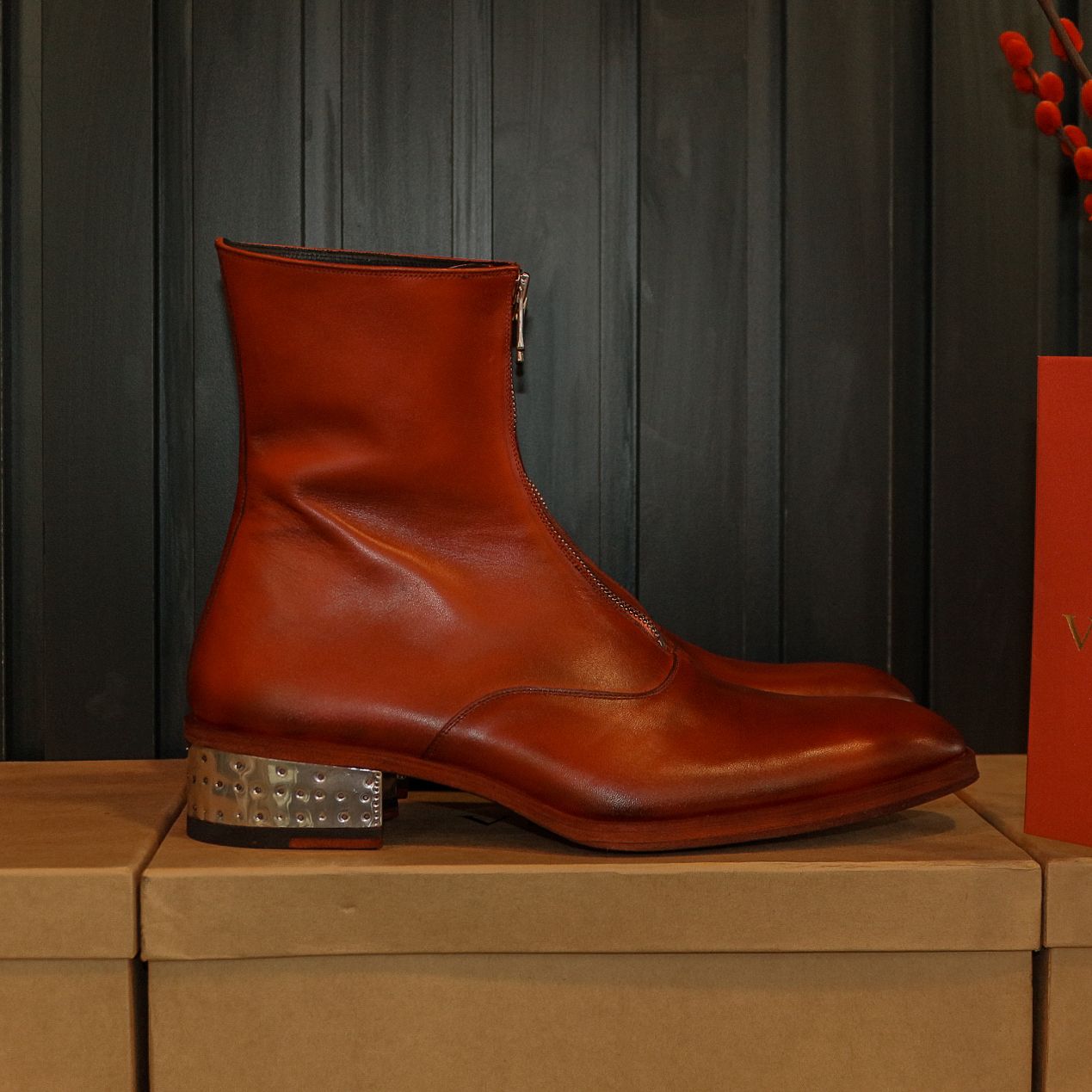 WHITE LABEL - MTO - METAL DRAGON - FRONT ZIP BOOT - TUSCANY ITALY LEATHER SOLE - ĐẶT ĐÓNG