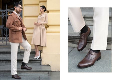 BEIGE LABEL - HARRY HART - GIÀY CAPTOE OXFORD ĐẾ CAO SU - MÀU NÂU ĐẬM